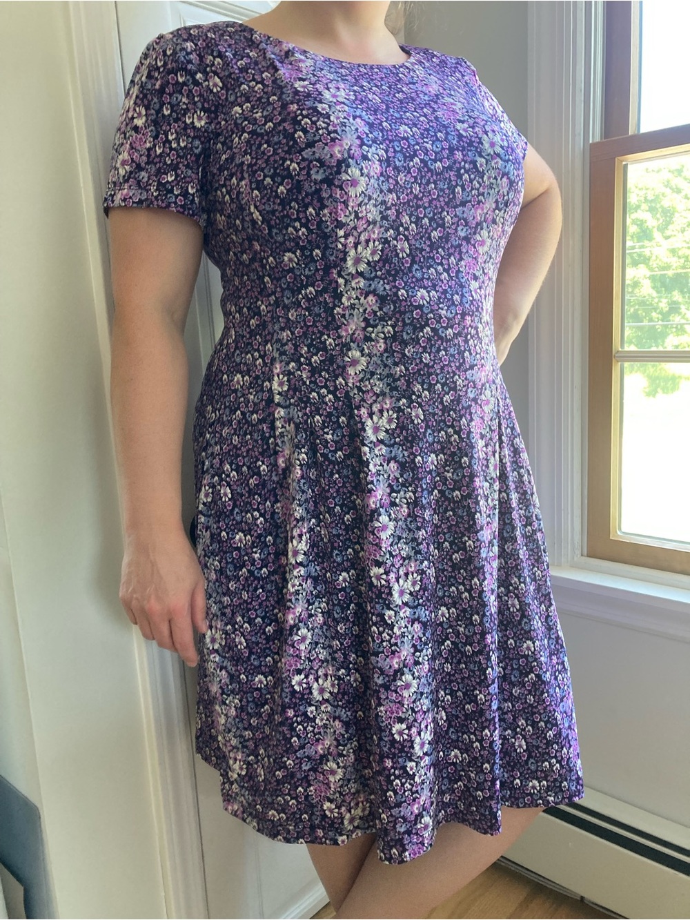 Connected Apparel Purple Floral Fit and Flare Dress